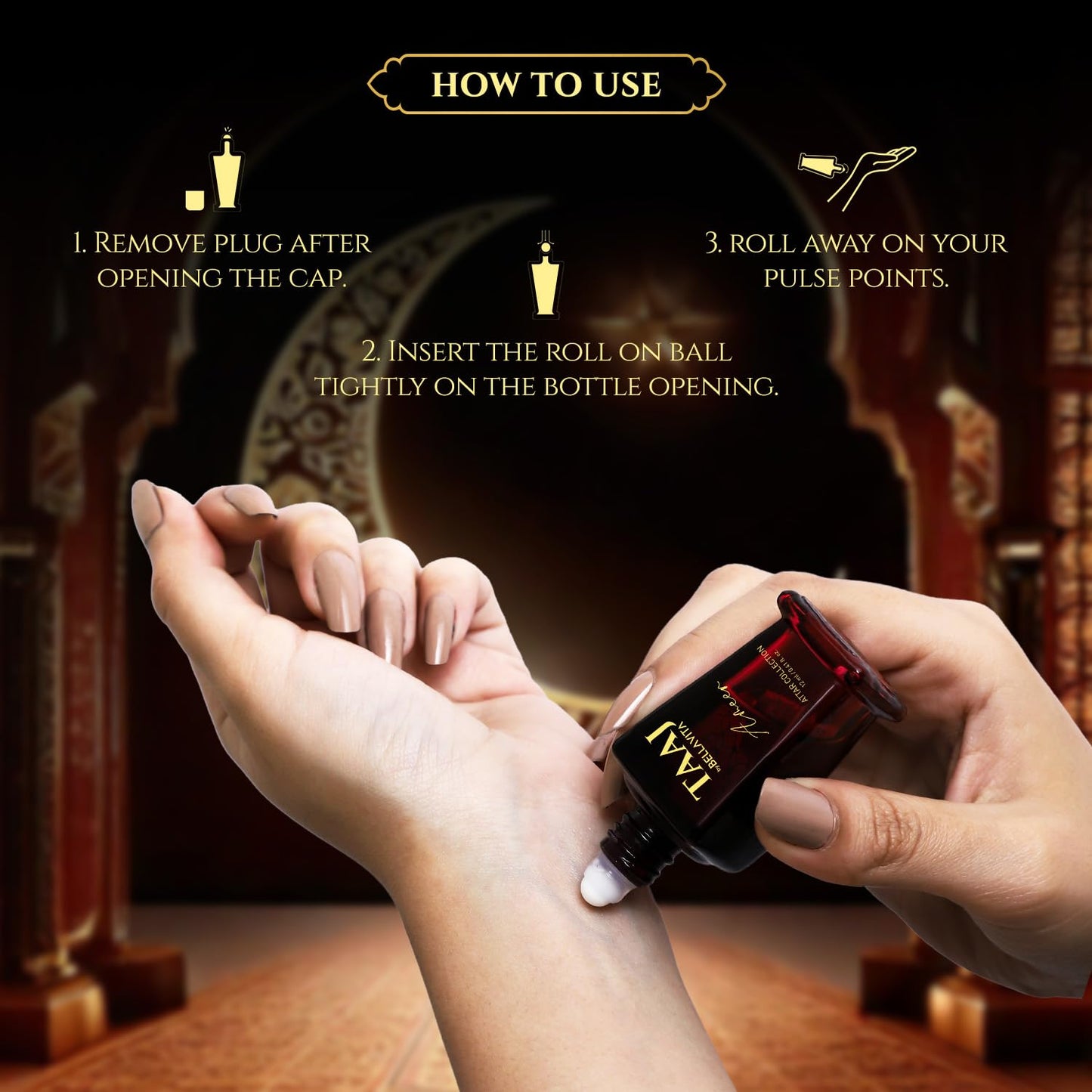 BELLAVITA Luxury Taaj Attar | Long Lasting Unisex Gift Set for Man and Woman 4x12ml | Caramel, Lemon, Cinnamon, and Musk | Non-Alcoholic Roll On | Oud, Floral, Musk | Attar for Men and Women