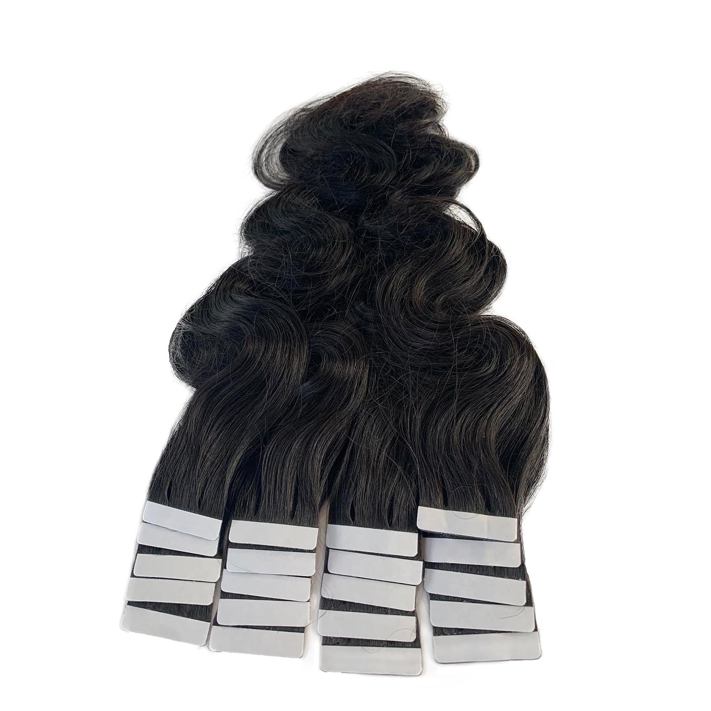 Wavy Tape in Hair Extensions Human Hair Short Black Body Wave Tape in Extension 50g 20pcs Double Sided Natural Tape ins for Black Women Body Wave Hair Extensions Real Human Hair 14 Inch