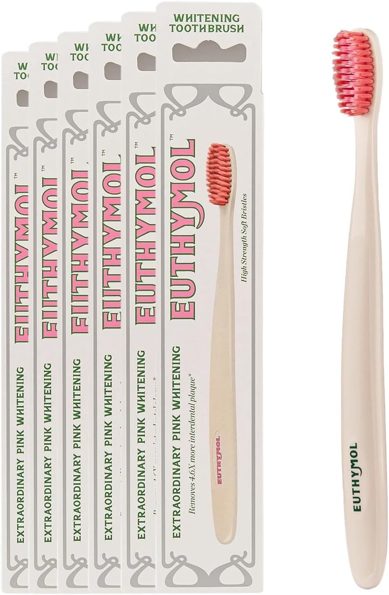 Euthymol Whitening Toothbrush - Premium Soft Bristles for Advanced Plaque Removal | 6 Count, White