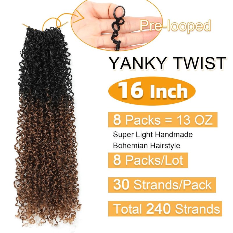 Yanky Twist Crochet Hair - 16 Inch Pre-Looped Mini Twists | Bohemian Passion Twist Braids (OT30)