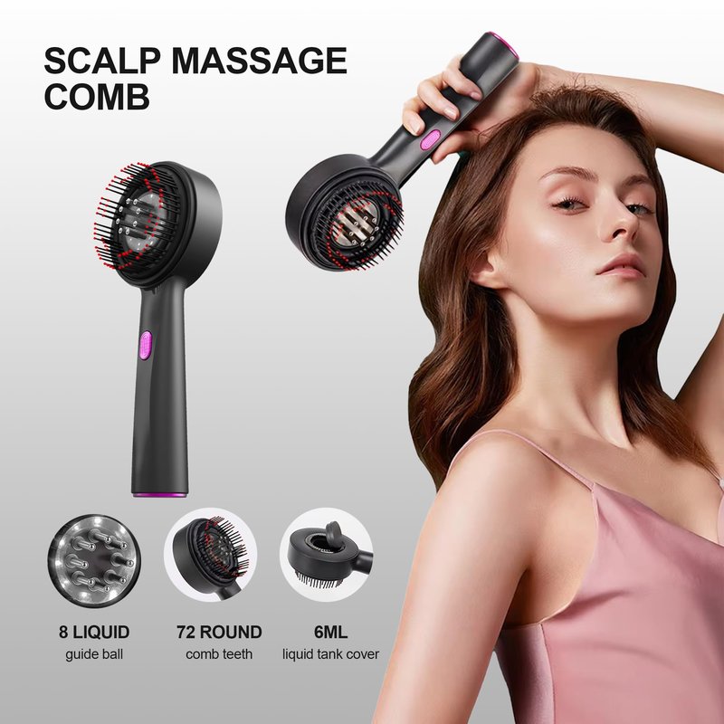 XDMOOS Red Light Dot Scalp Massager - 72-Point Vibration Comb for Hair Care, 3 in 1 Hair Oil Applicator,ipx7 Waterproof Scalp Oil Applicato,Rechargeable Home Use Device with Safety Indicator（Black）