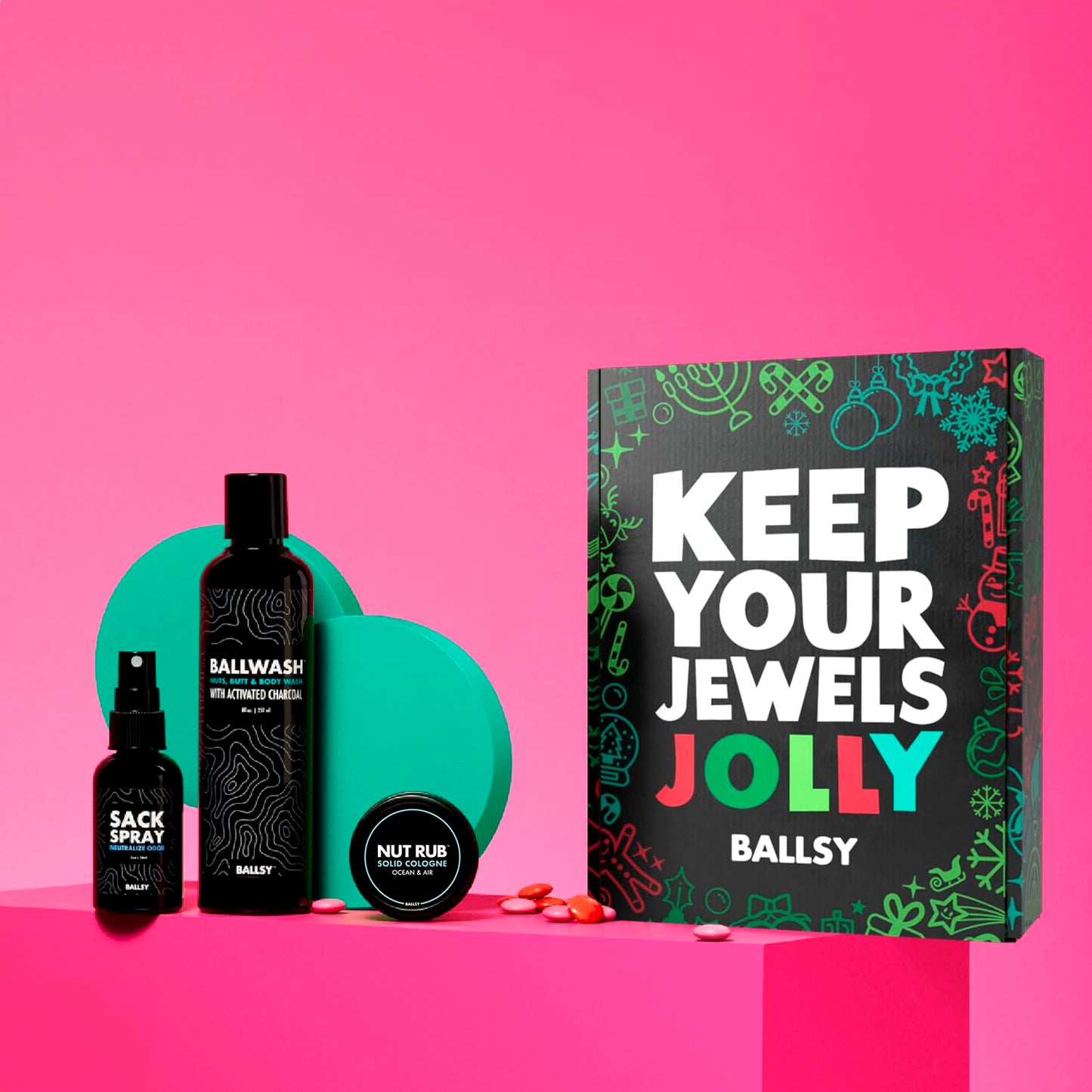 Ballsy Gift Set For Men, Jolly Jewels Pack, Includes Body Wash, Deodorizing Spray, and Cologne Rub, Men Hygiene Products, Mens Body Care, Ball Wash For Men Christmas Gift pack, Ocean and Air