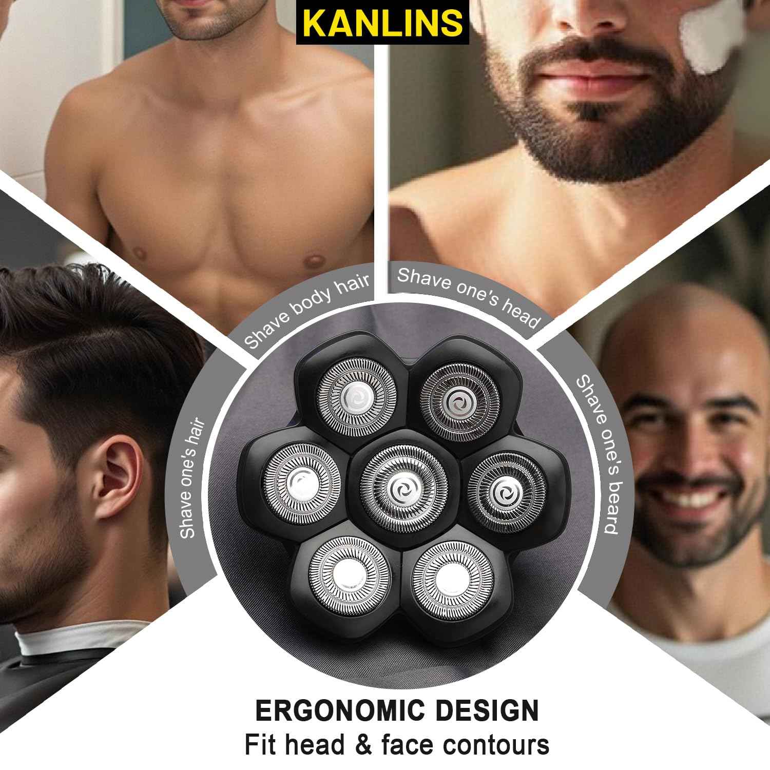 7 Blade Replacement Shavers Head, Washable Shaver Blade Floating Heads Replacement for Head Shaver, Wet & Dry Compatible for Rotary Shavers