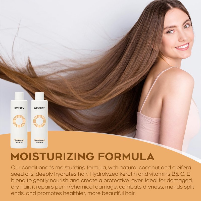 NEWREY Hydrating Conditioner for Dry, Damaged Hair - 8.4oz | Moisture Repair Treatment with Hydrolyzed Keratin & Coconut Oil for Smooth, Shiny, Manageable Hair