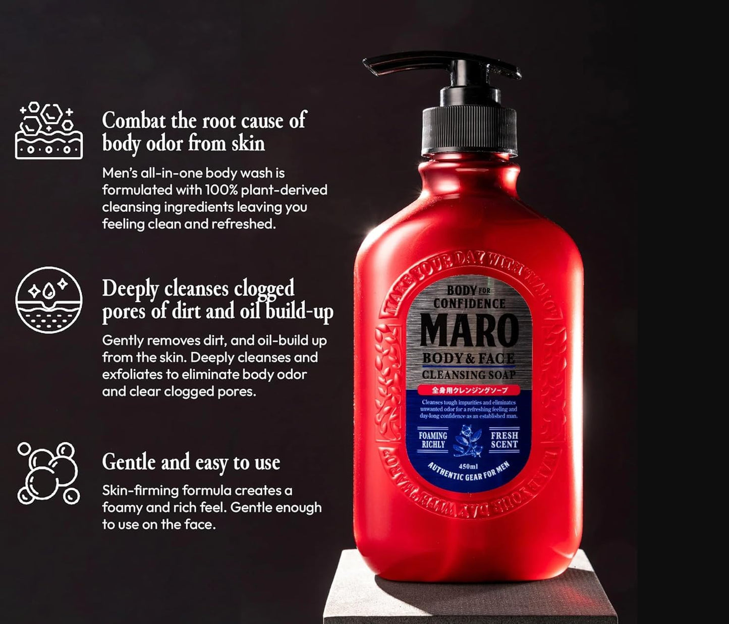 MARO Body & Face Cleansing Soap (2-Pack) | All-In-One Mens Bodywash & Face Wash Shower Gel, Fresh Scent Mens Body Soap That Removes Dirt & Oil for Invigorated & Renewed Skin, Bodywash Gifts for Men