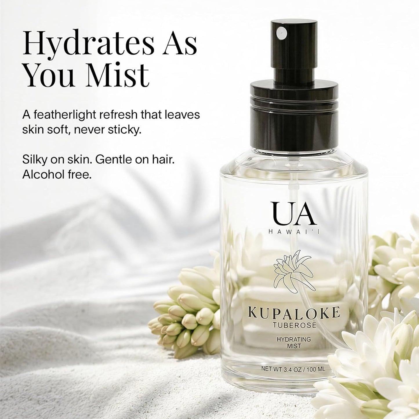 Kupaloke Tuberose Body & Hair Mist - Hydrating Hair Perfume with Hyaluronic Acid | 3.4 oz, Alcohol-Free