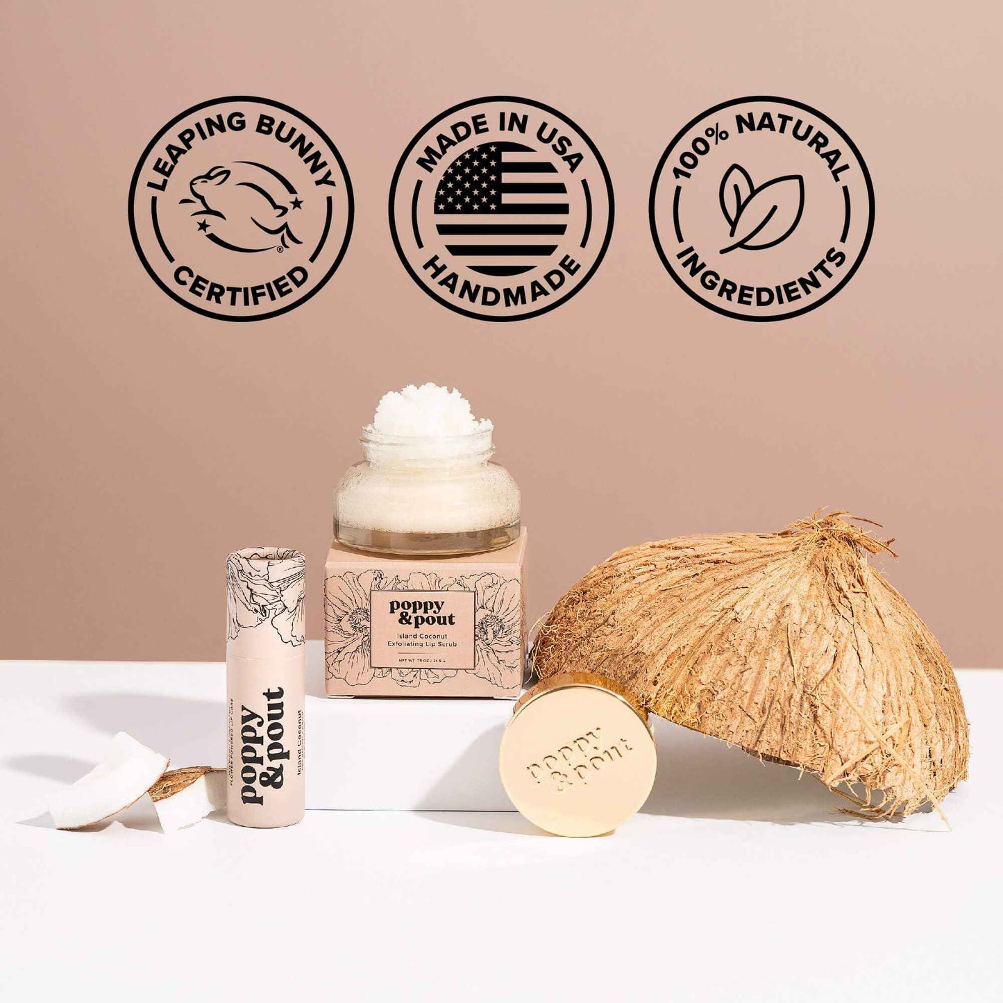 Poppy & Pout Jumbo Lip Balm 2 Pack, All Natural Lip Balms & Moisturizers, Hydrates with Beeswax, Vitamin E, Organic Coconut, Island Coconut & Pomegranate Peach