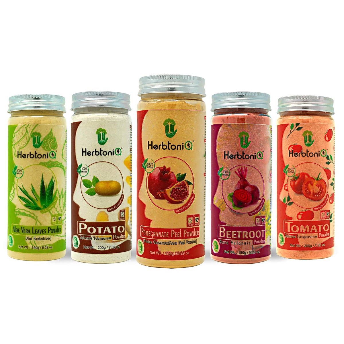 HerbtoniQ 100% Natural Aloevera Leaves, Potato, Pomegranate Peel, Beetroot & Tomato Powder for Face Pack and Hair Pack (850 Grams)