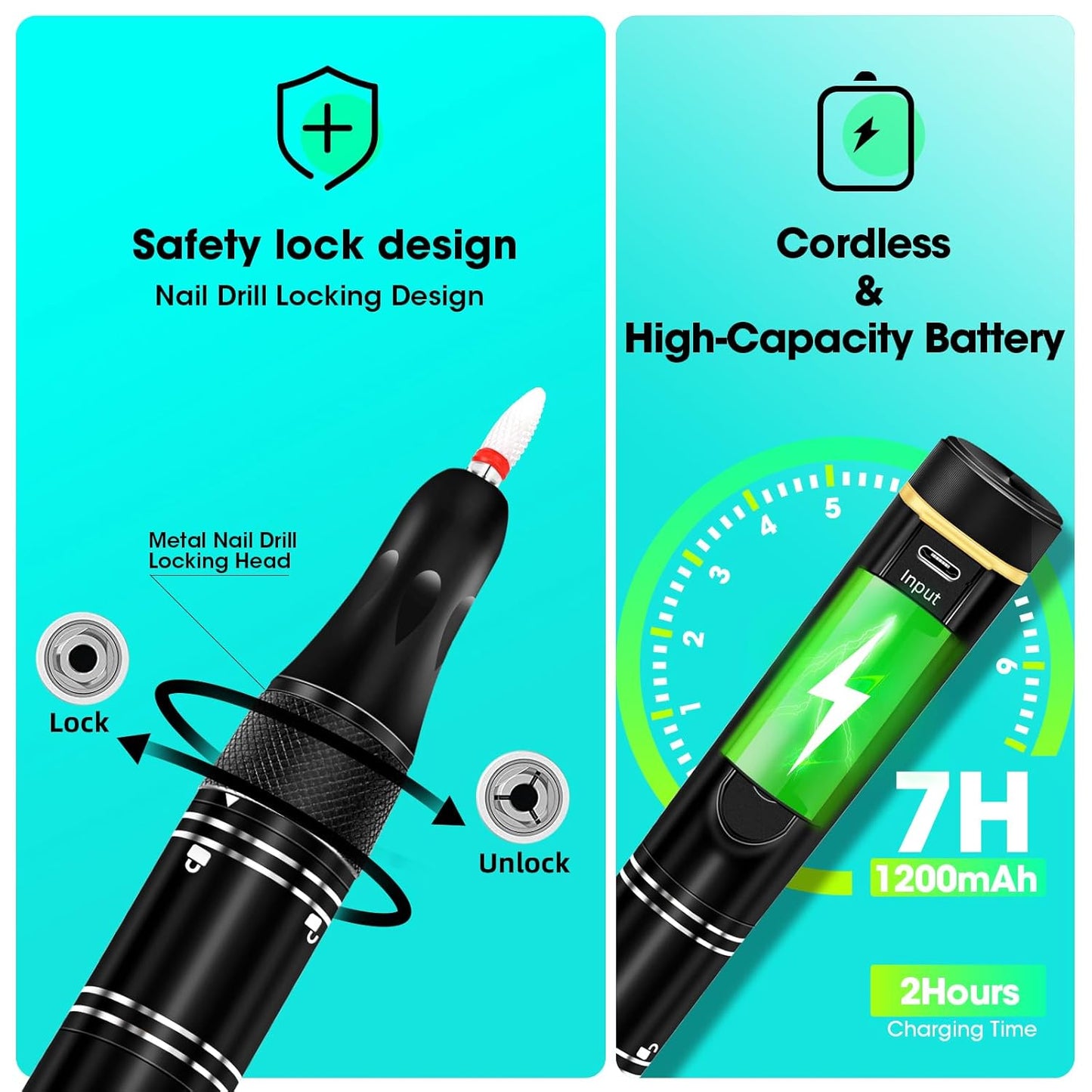 Cordless Nail Drill - 35000RPM Rechargeable Electric Nail File Kit for Acrylic Gel Nails | Professional Manicure & Pedicure Tool