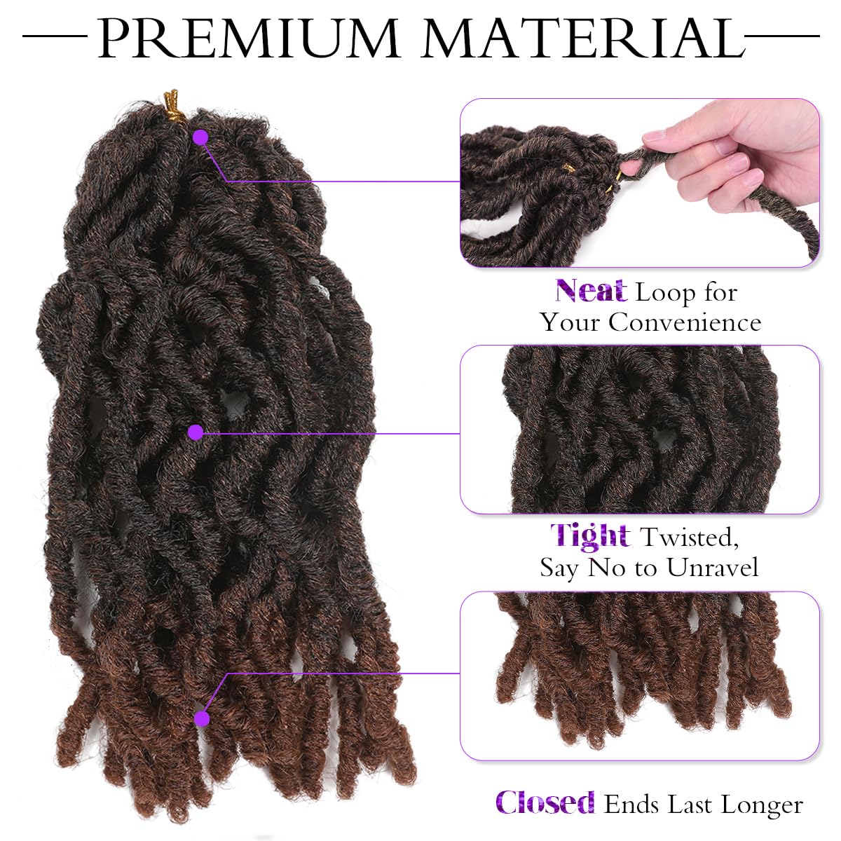 FANCEE Faux Locs Crochet Hair - 8-Inch Short Curly Dreadlock Extensions for Black Women | Ombre Brown Wavy Braids (6 Packs, 120 Strands)