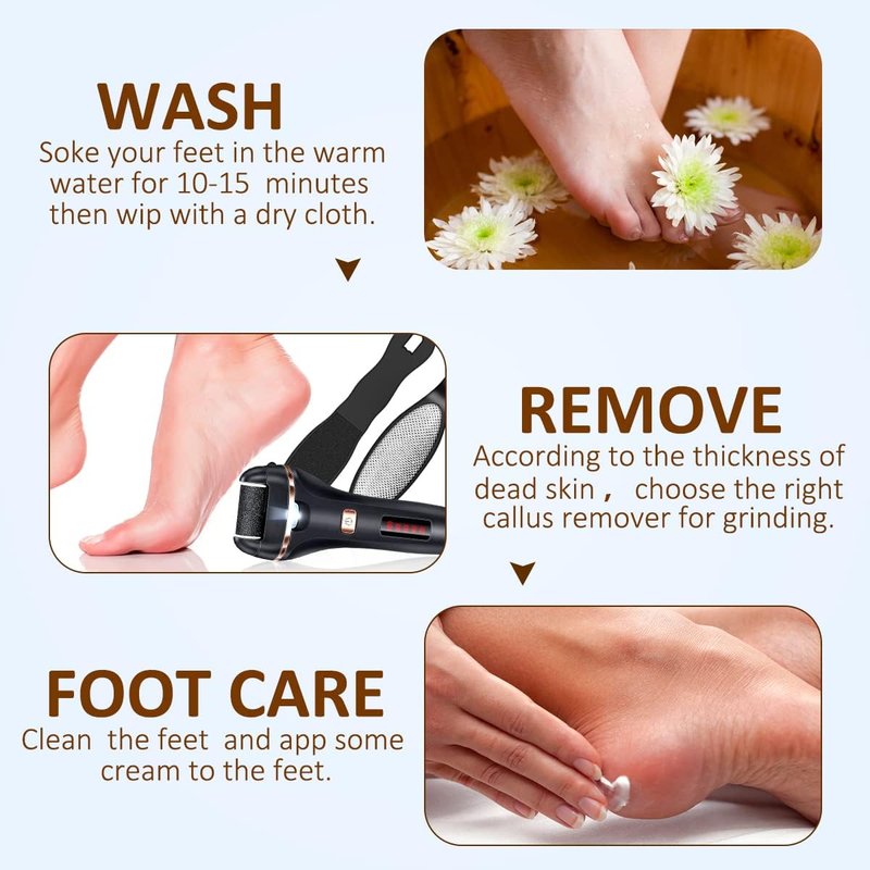 Electric Callus Remover - Rechargeable Waterproof Foot File for Hard Skin | 14-in-1 Professional Pedicure Kit with 3 Roller Heads, 2 Speeds (Black)