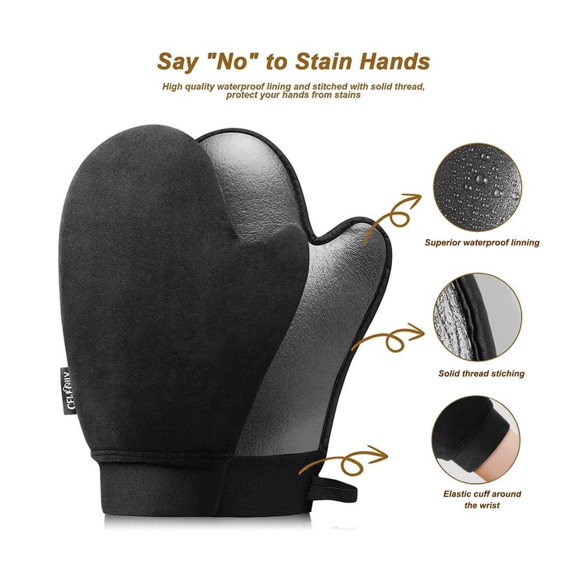 CeleCily 5-in-1 Self Tanner Mitt Applicator Kit - Professional Self Tanning Mitt Back Applicator, Mini Mitt, Brush and Exfoliator，No Streaks, No Orange Palms, Double-Sided Washable Tanning Gloves Set