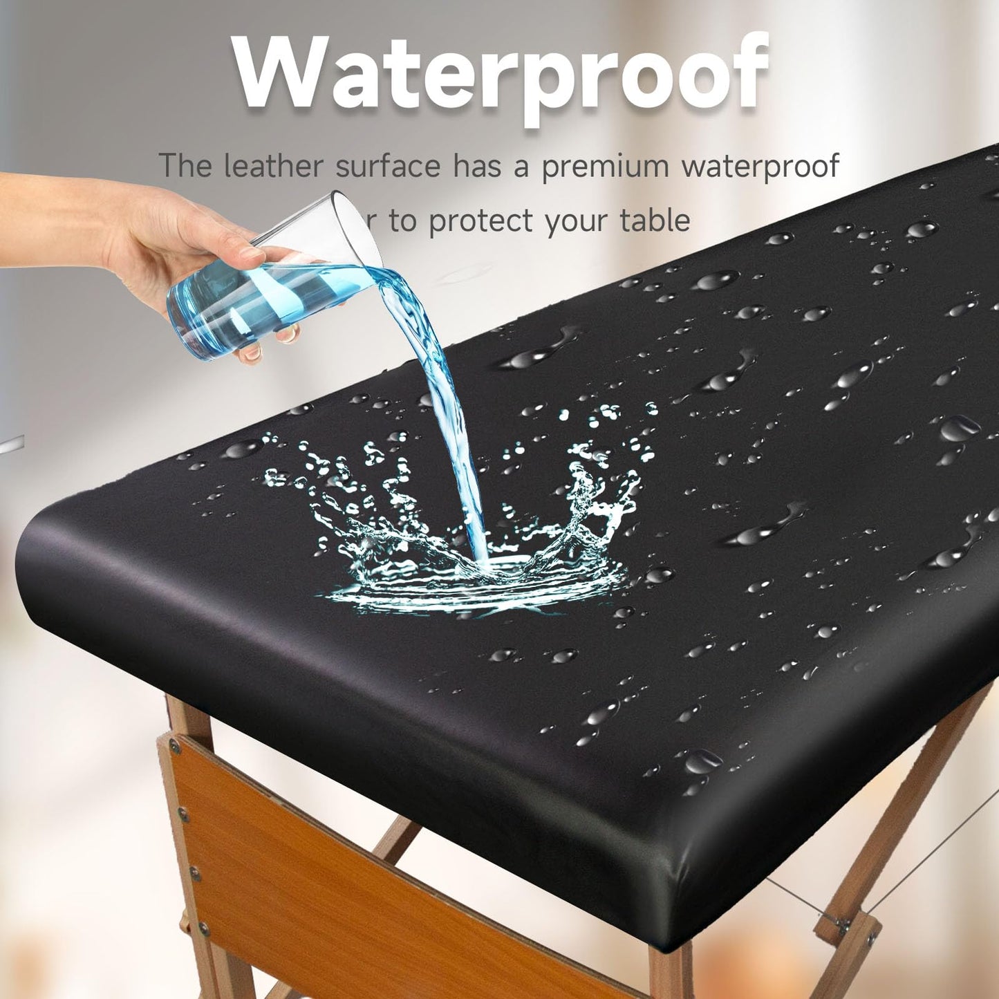 WUSOUPU PU Leather Massage Table Cover Protector Wipeable Massage Bed Cover Made of 4-Ways Elastic 100% Waterproof Material, Machine Washable, Fit Rectangular Tables 28-32" Wide (Black, 1Pcs)