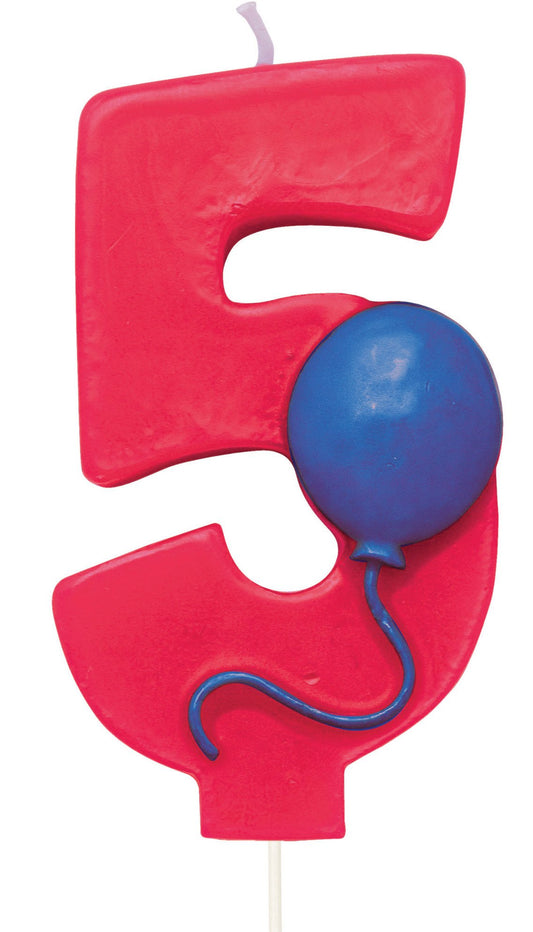 Creative Converting 104205 Molded Numeral with Balloon Birthday Cake Candle, 5, Red