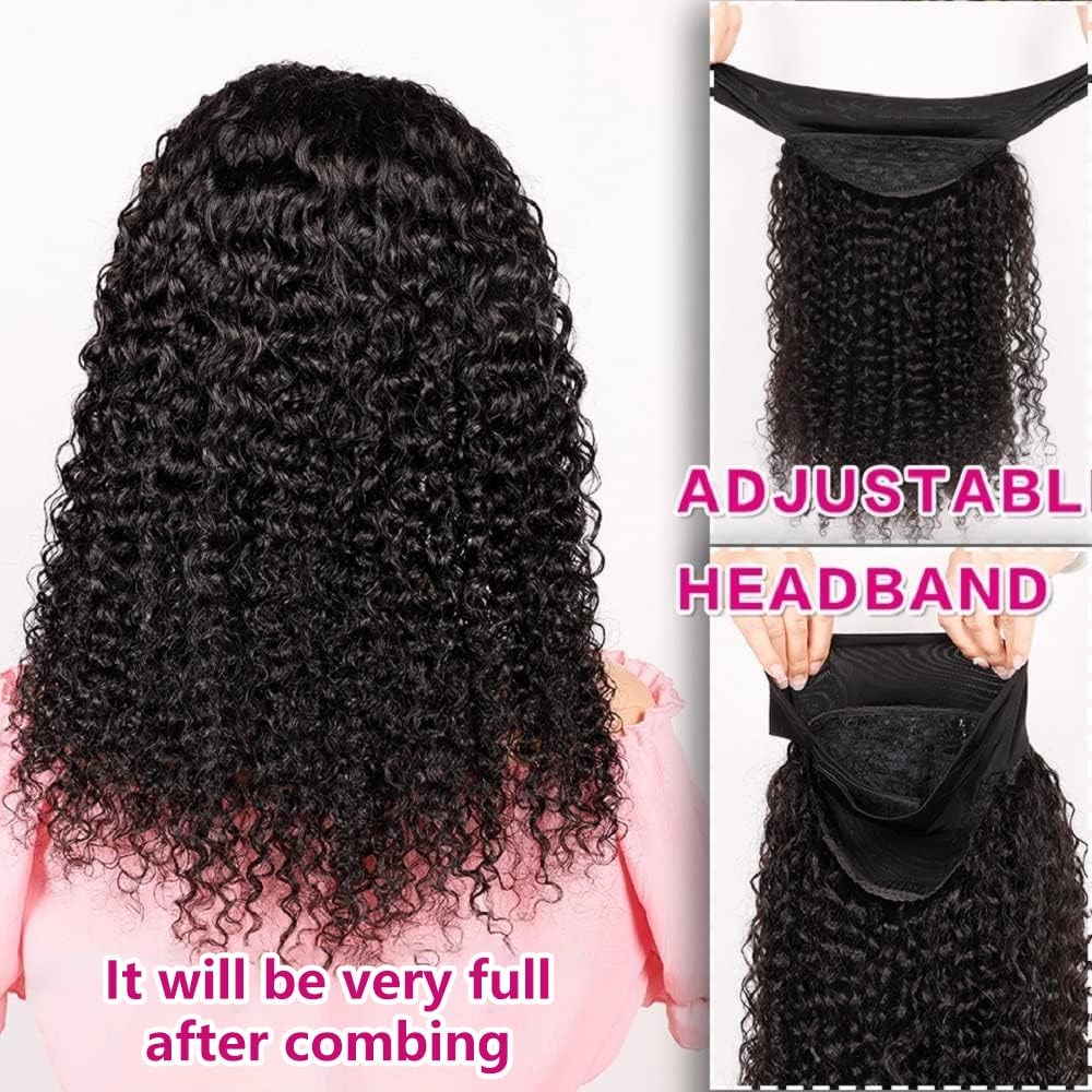 Smoothair Headband Wig Human Hair Kinky Curly Headband Wigs for Black Women Human Hair Wigs Glueless 12 Inch None Lace Front Wigs 150% Density (No Mixed)