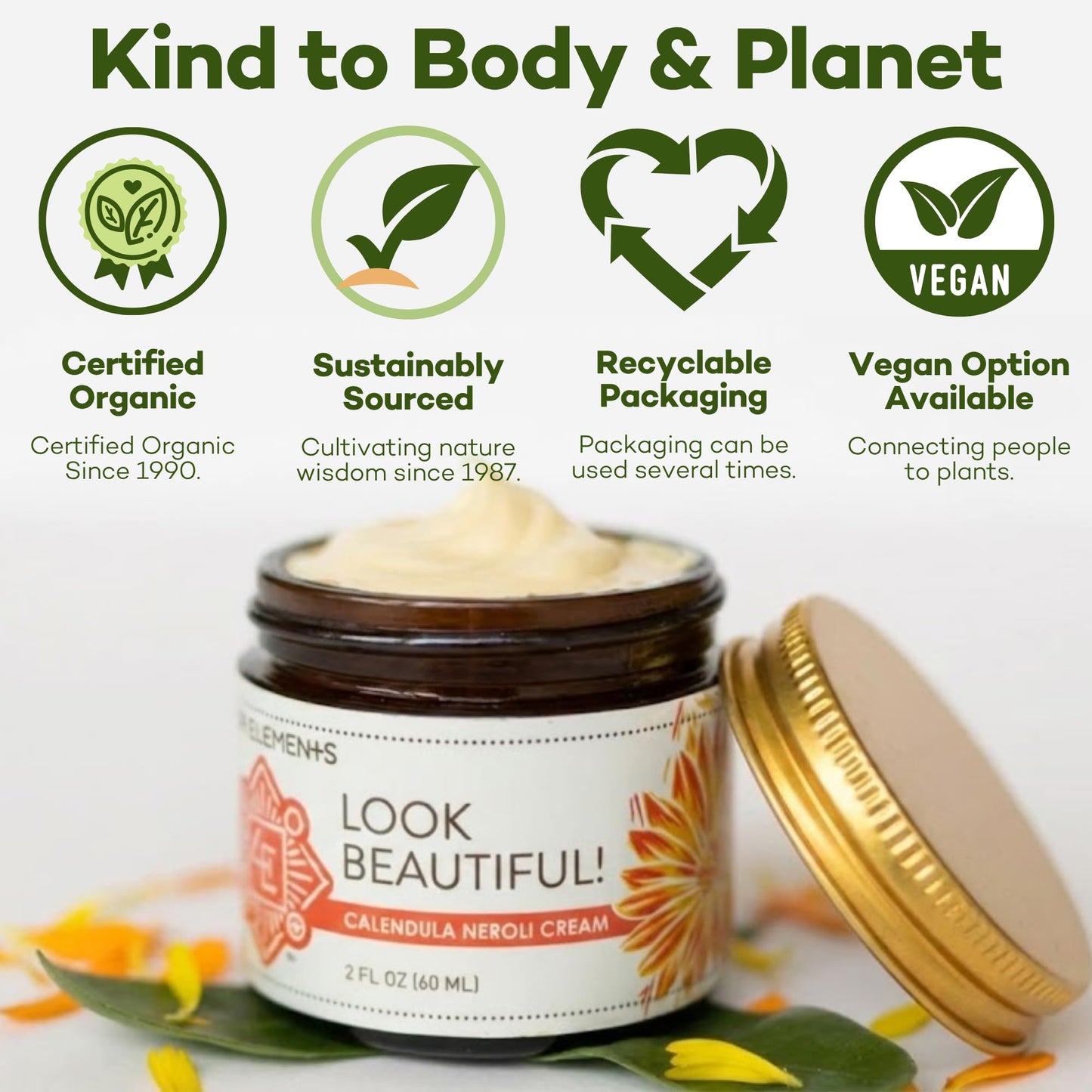 Four Elements 4E Calendula Neroli Cream 2 Oz | Organic Face Moisturizing Cream with Shea Butter & Essential Oils | Hydrating Skin care for Soft, Smooth Skin | Self-Care Gifts for Women