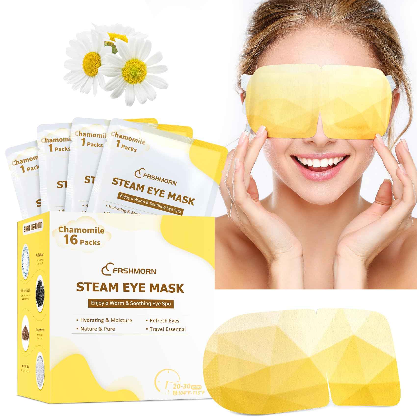 FRSHMORN 32 Packs Steam Eye Mask, Heated Eye Mask Warm Compress for Eyes, Self Heating Disposal Eye Mask Comfortable Sleep Mask for Home Spa, Travel Essentials (Lavender & Chamomile)