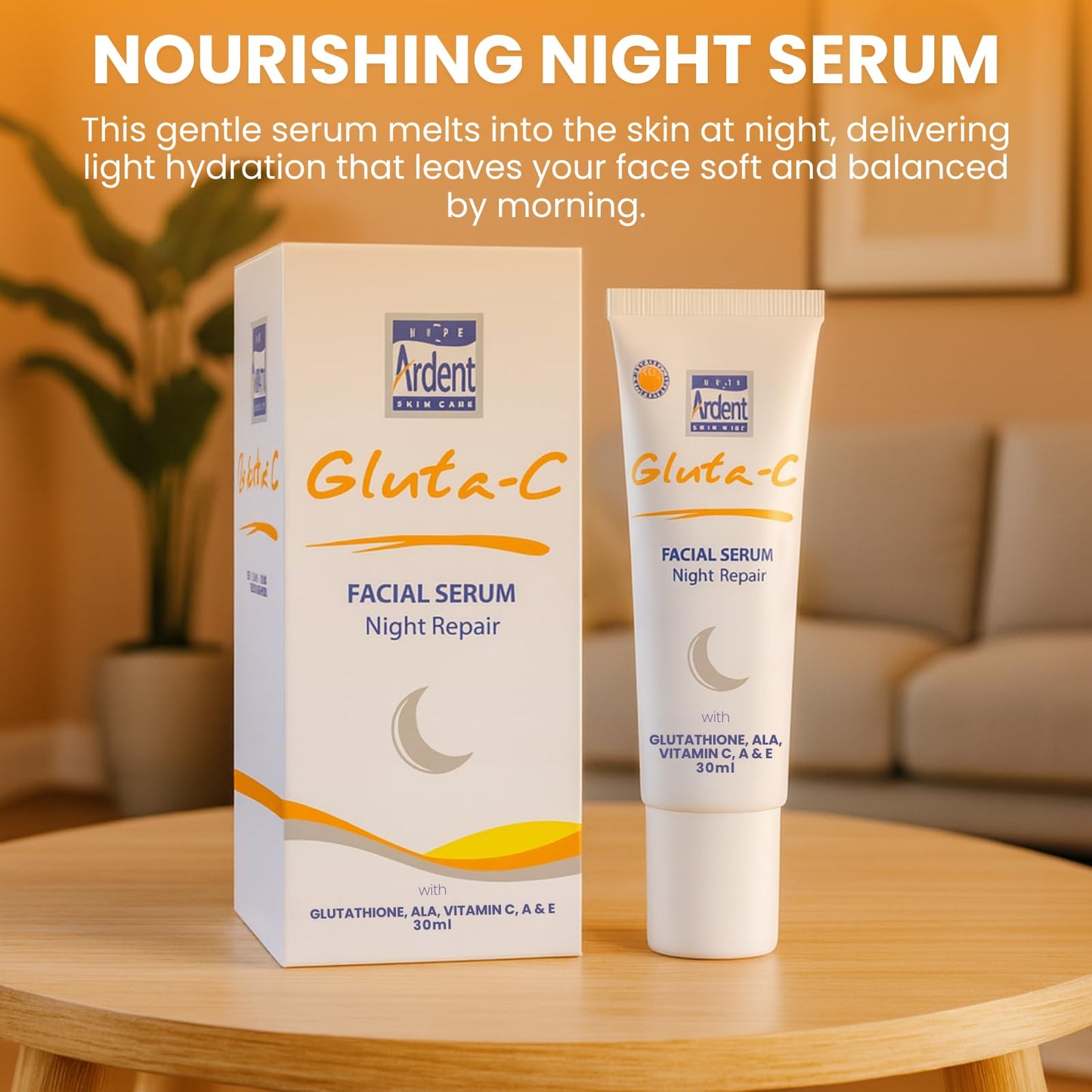 GLUTA C Facial Night Repair Serum, Hydrating Lightweight Non Greasy Skincare with Vitamin C and Shea Butter - 30ml