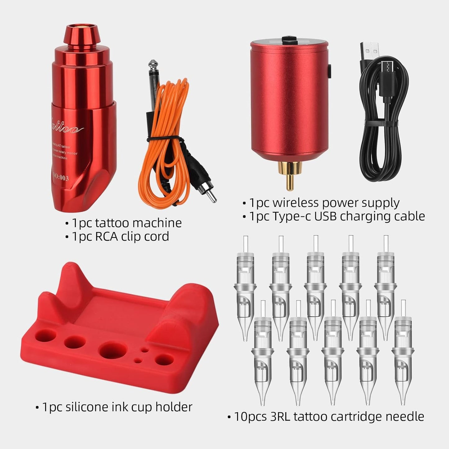 Tattoo Pen Machine Kit - Cordless Power Supply & Silicone Holder | 1300mAh Rechargeable Set with 3RL Needles