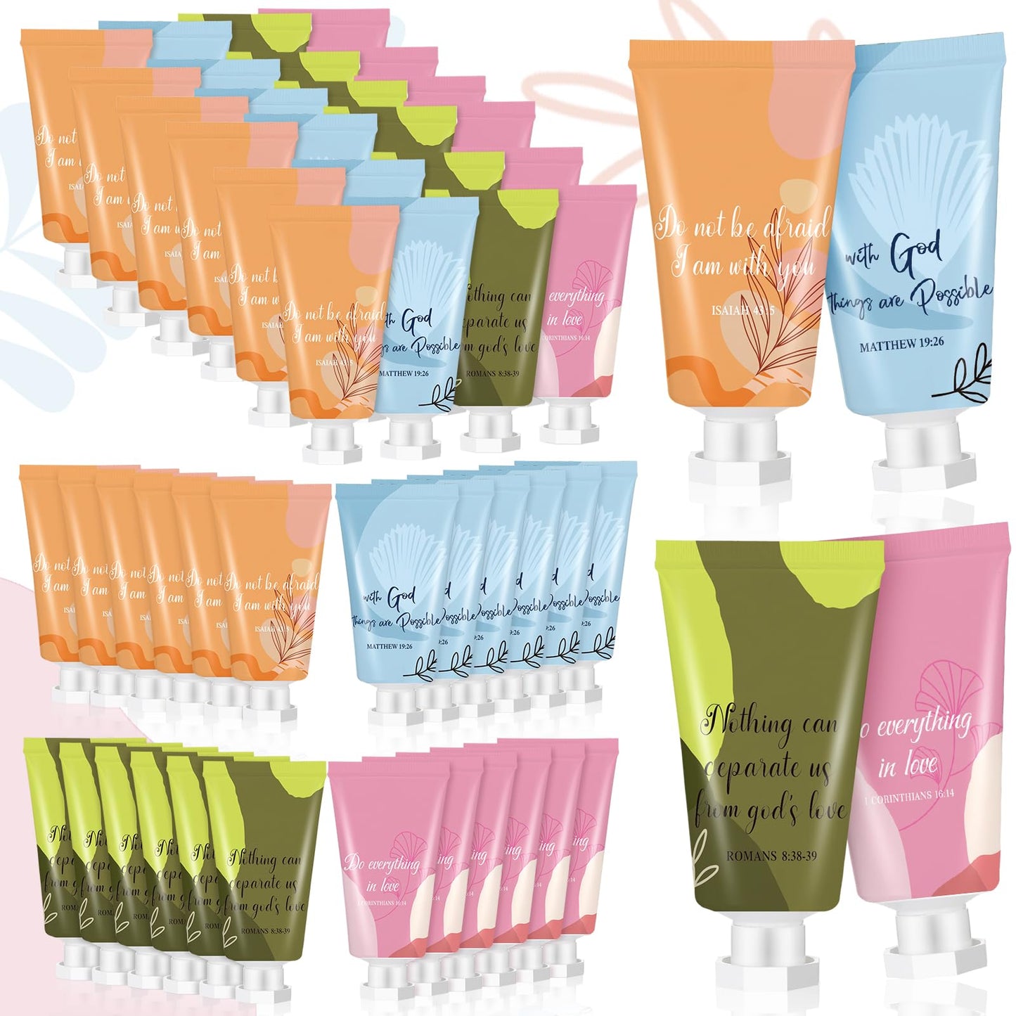 Sacubee 48 Pcs Christian Hand Lotion Bulk Gifts for Women Bible Verse Mini Scripture Travel Hand Cream Religious Gift for Teacher Student Church Member Prayers School Coworkers Birthday Wedding Favor