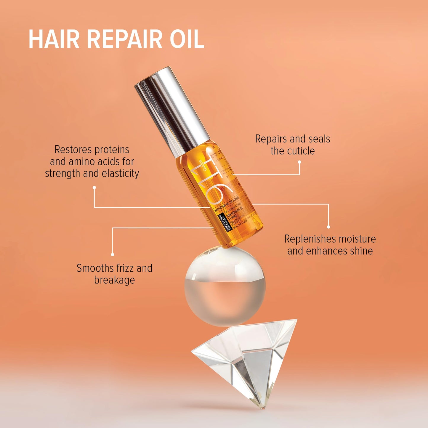 Biotop Professional 911 Quinoa Hair Repair Oil - Heat Protectant + Deep Conditioning Hair Treatment - Hair Care Ampoules for Damage - Combats Frizzy Hair (1.01 fl oz/30ml)