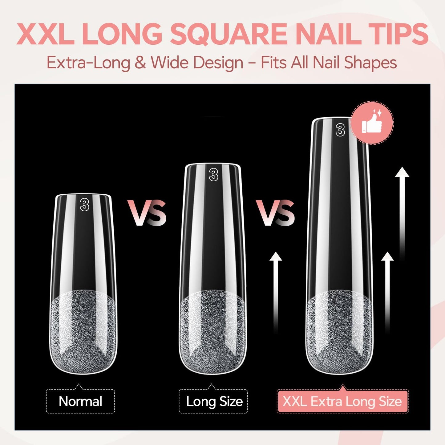 Luckyfairy XXL No C Curve Square Flat Nail Tips, 240pcs Extra Long Straight Tapered Acrylic Gel Fake Nails, Matte Full Cover Clear Press on for Extension Manicure Home DIY 12 Sizes Gelly Tips