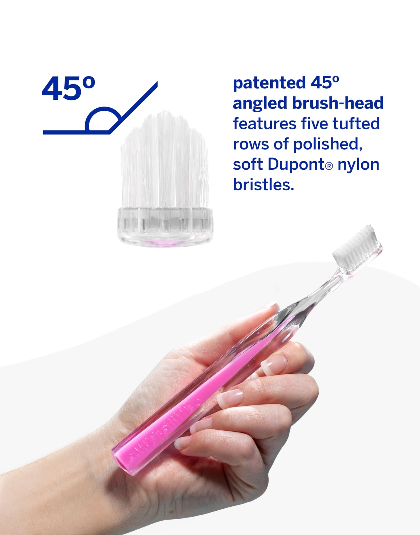 Supersmile Crystal Collection Toothbrush, Pink Diamond, Manual Toothbrush, Patented 45° Angled Soft Bristle Toothbrush with Dupont® Bristles, Ergonomic Handle for Sensitive Teeth, Safe for Veneers