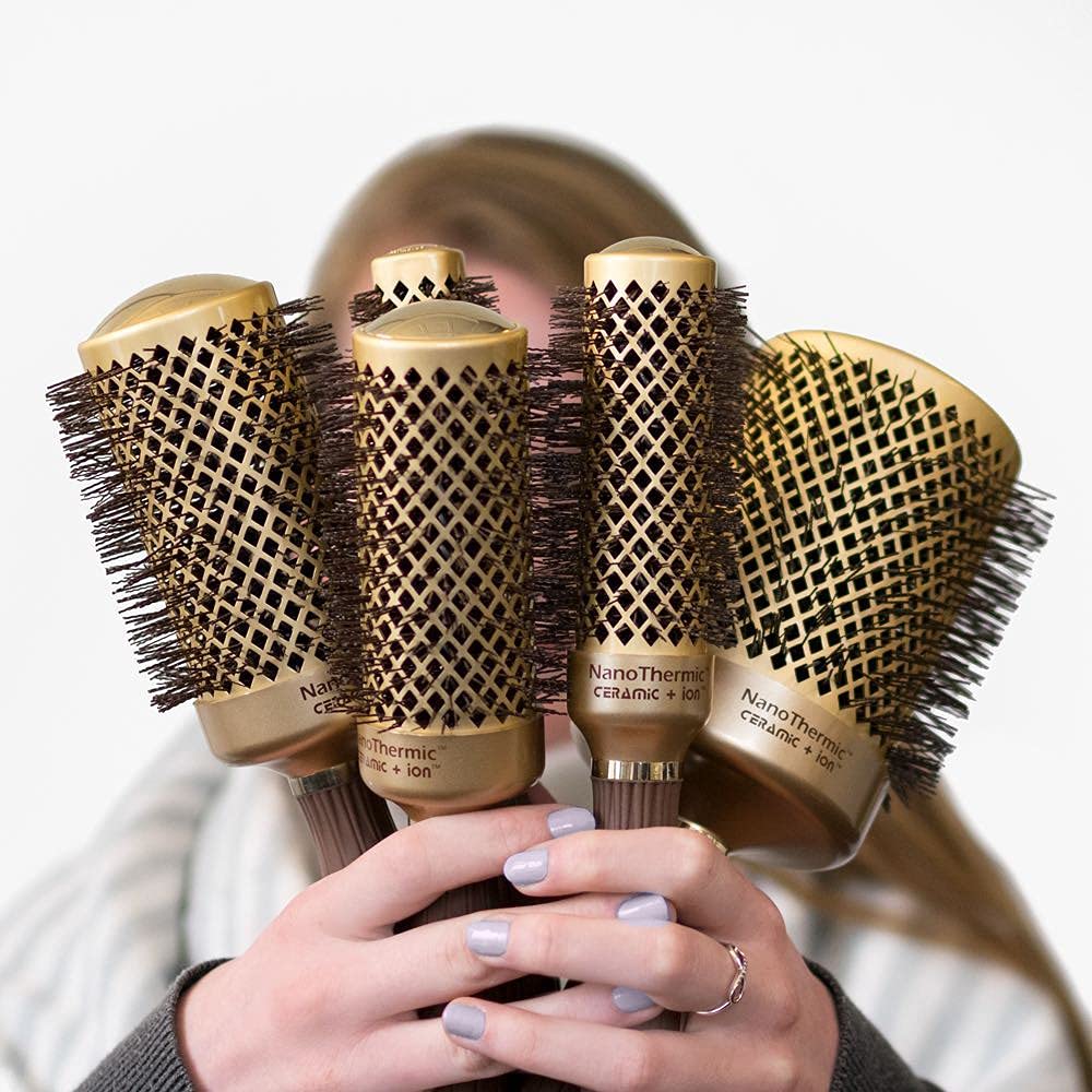 Olivia Garden NanoThermic Ceramic + Ion Round Thermal Hair Brush - Not Electrical - Professional Blowout Brush for Normal to Thick Hair, NT-82 3 1/4"