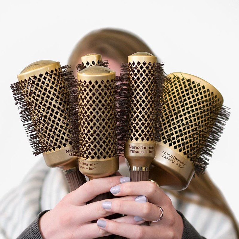 Olivia Garden NanoThermic Ceramic + Ion Round Thermal Hair Brush - Not Electrical - Professional Blowout Brush for Normal to Thick Hair, NT-34 1 1/4"