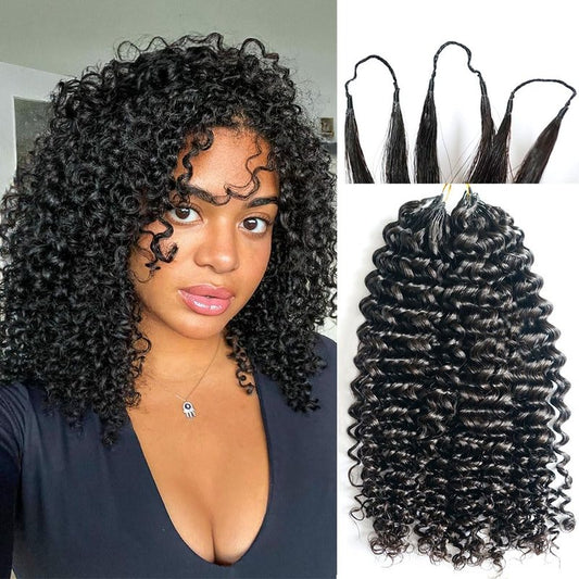 Jerry Curly Pre-Separated Feather Crochet Hair Reusable Knotless Real Human Hair With String Curly Human Crochet Hair Extensions For Braiding 14inch 50g