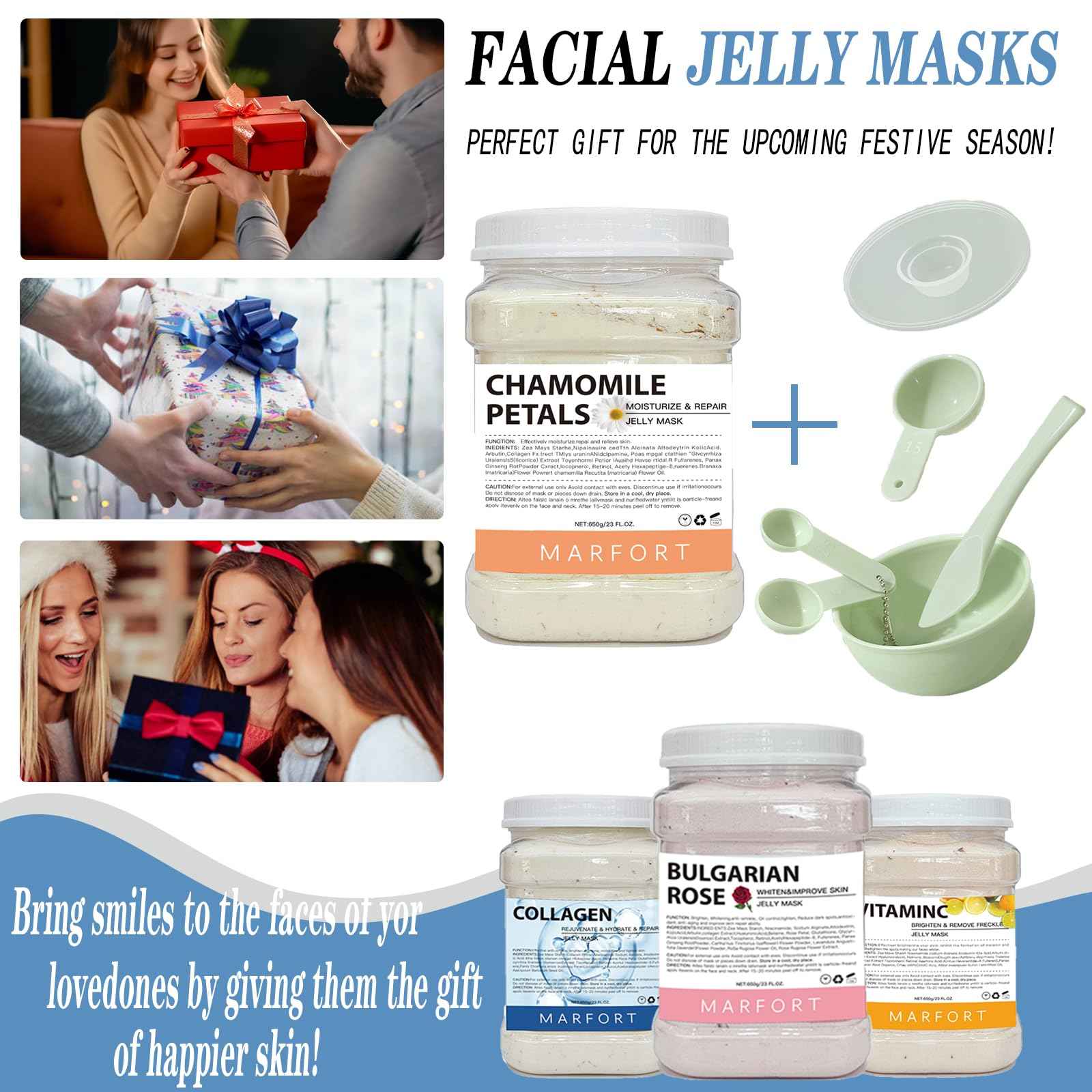 Marfort Jelly Mask for Facials Peel-Off Powder Hydrojelly Mask Peel Off Face Masks SkinCare Combination with Professional Skincare Spa Moisturizing & Hydrating 23 Fl Oz (Chamomile Petals)