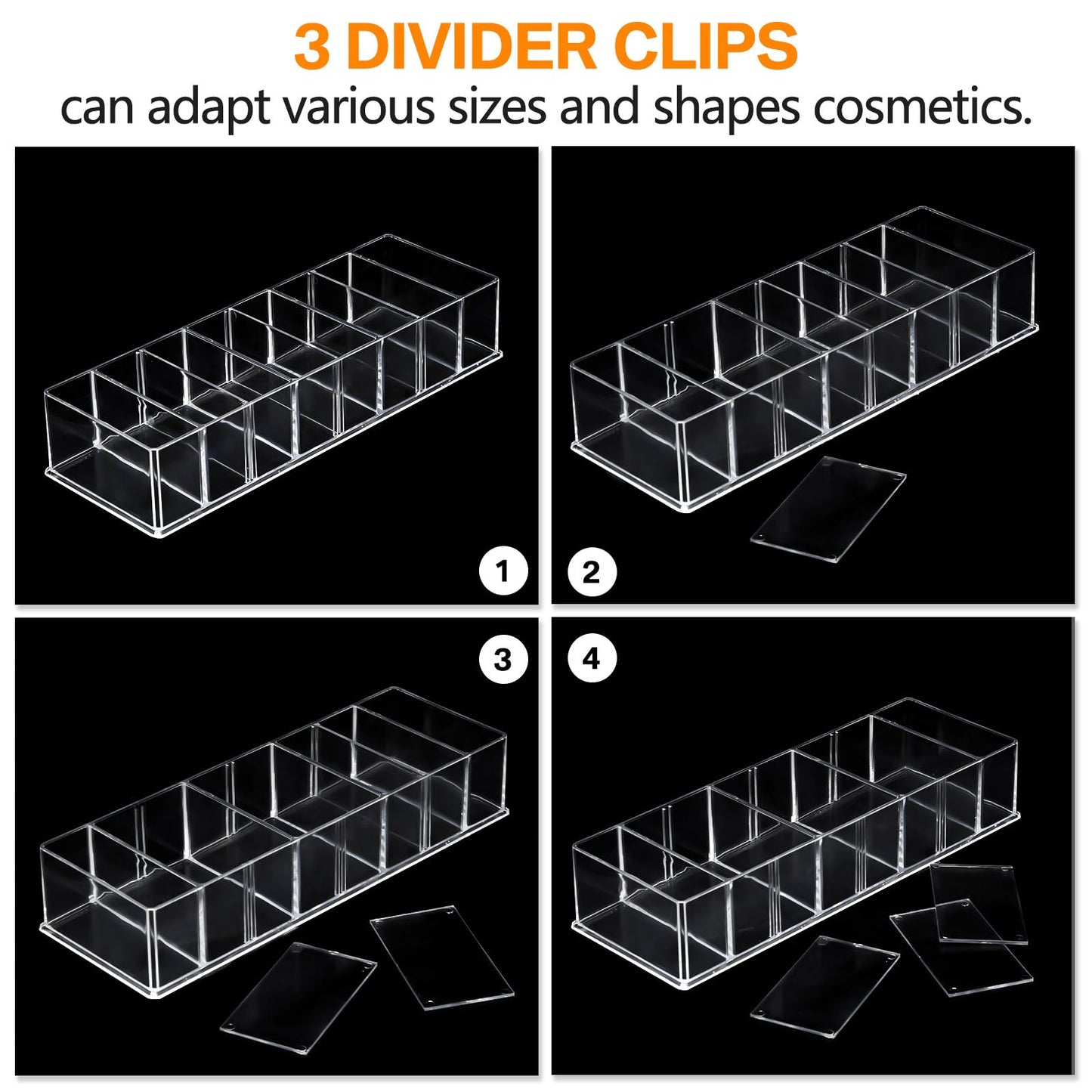 Tuanse 8 Pcs Acrylic Makeup Compact Organizer Detachable 8 Spaces Clear Vanity Drawer Organizer Eyeshadow Palette Storage for Lipstick Highlighter, Skincare Cosmetic Display Cases for Bathroom