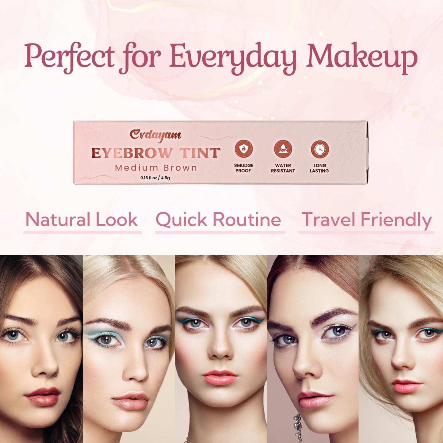 Eyebrow Tint & Eyebrow Gel – Smudge-Proof, Long-Lasting Color & Shape, Easy Application, Natural Full Eyebrow（Medium brown）