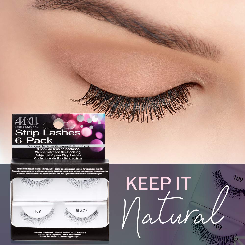 Ardell False Eyelashes Strip Lashes Natural 109 Black, (6 Pairs Per Pack) x 2 Pack
