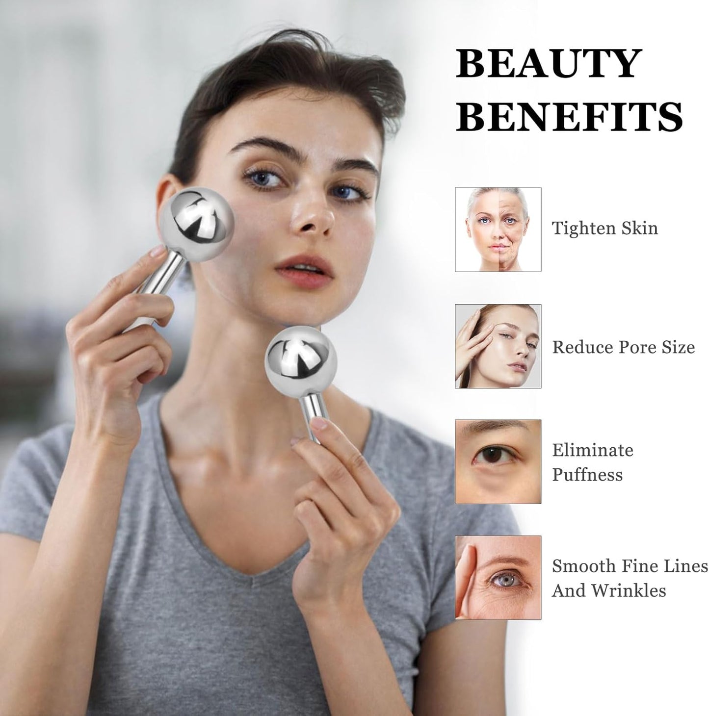 Ice Globes for Face & Eyes - Stainless Steel Cryo Sticks for Cold Therapy | Reduce Puffiness & Wrinkles