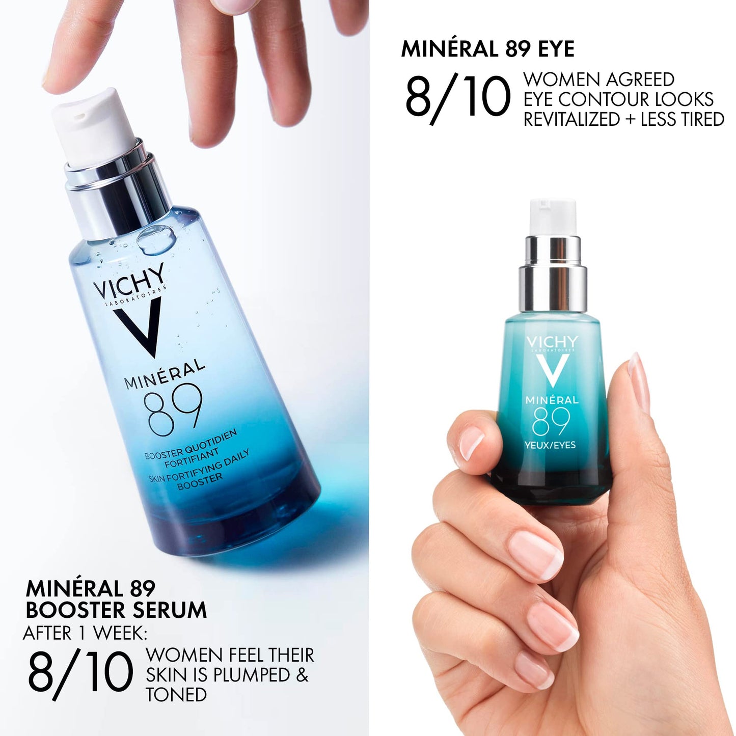 Vichy Mineral 89 Fortifying & Hydrating Daily Skin Booster, Pure Hyaluronic Acid Serum For Face, Plumps & Hydrates, Repairs Skin Barrier, Lightweight Moisturizing Gel, Fragrance Free & Oil-Free