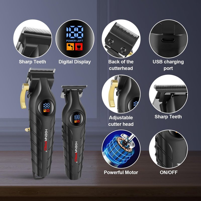 HIENA PRO Professional Hair Clipper Set & Trimmer Kit for Men, Rechargeable Cordless Barber Clippers for Hair Cutting, Haircut Clippers for Men