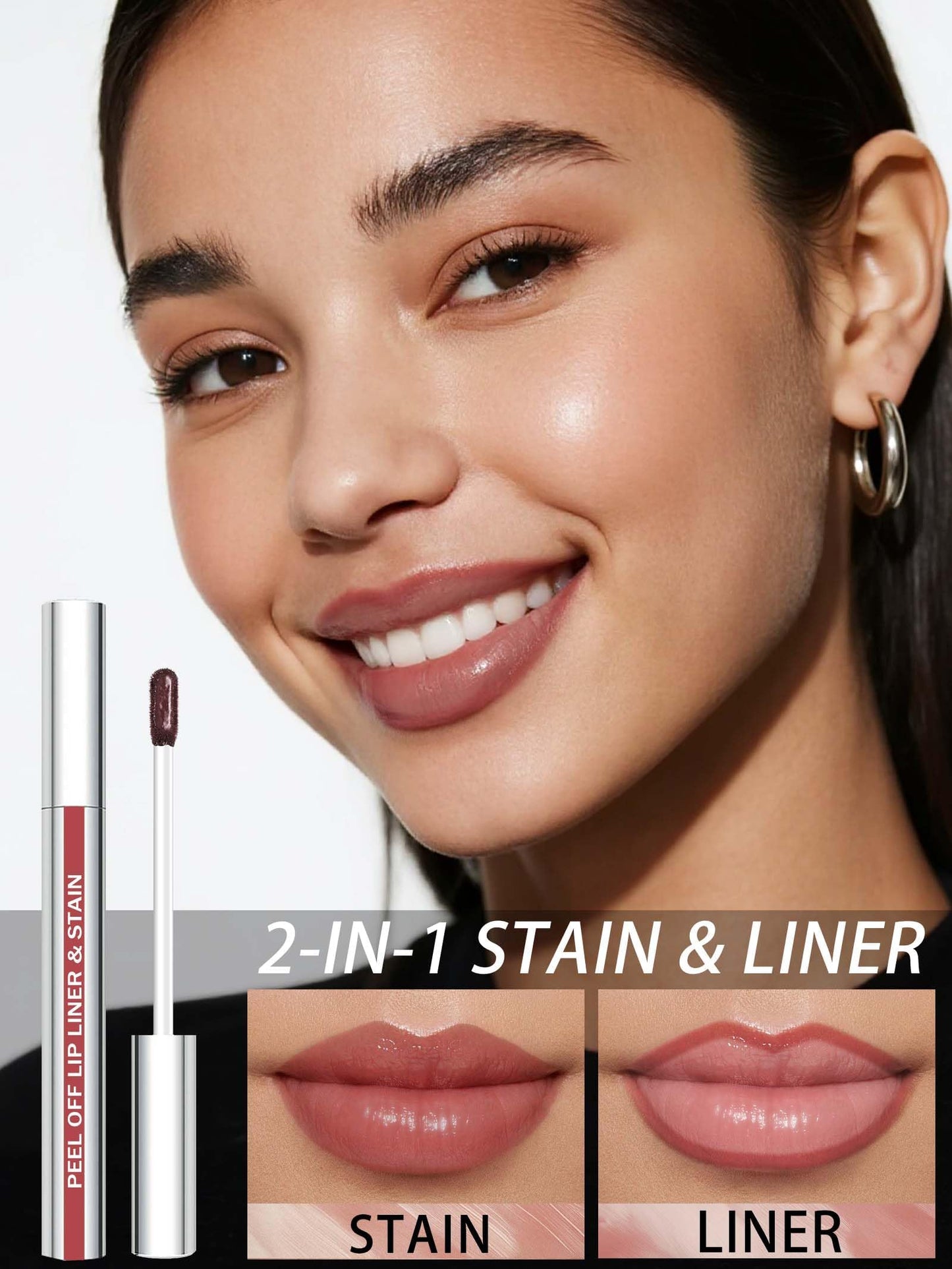 QCMME Lip Stain Peel Off Lip Liner Stain with Tweezer, Long Lasting Matte Lip Tint Tattoo, Highly Pigmented Color Lip Makeup, Waterproof Lipstick, Transfer-proof Lipstain for Women, Nude Pink