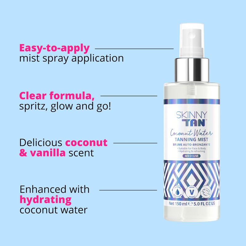 Skinny Tan Coconut Water Tanning Mist - Refreshing, Non-Sticky, and Fast Absorbing Formula - Formulated with Ultra-Hydrating Coconut Water - Delicious Tropical and Vanilla Scent - Medium - 5 oz