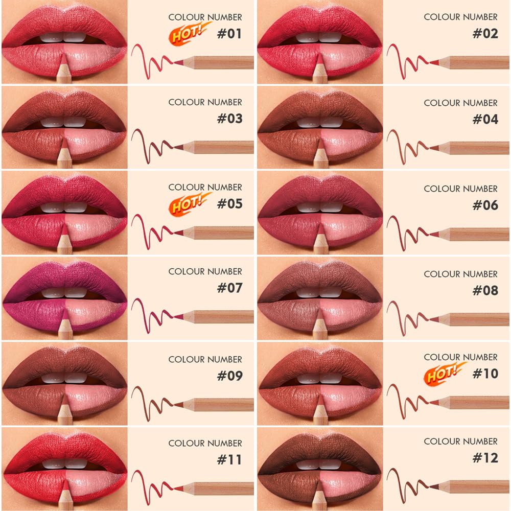 KIMIEYE 12 Colors Lip Liner Set, Matte Finish Series Lip Liners Pen, Set A