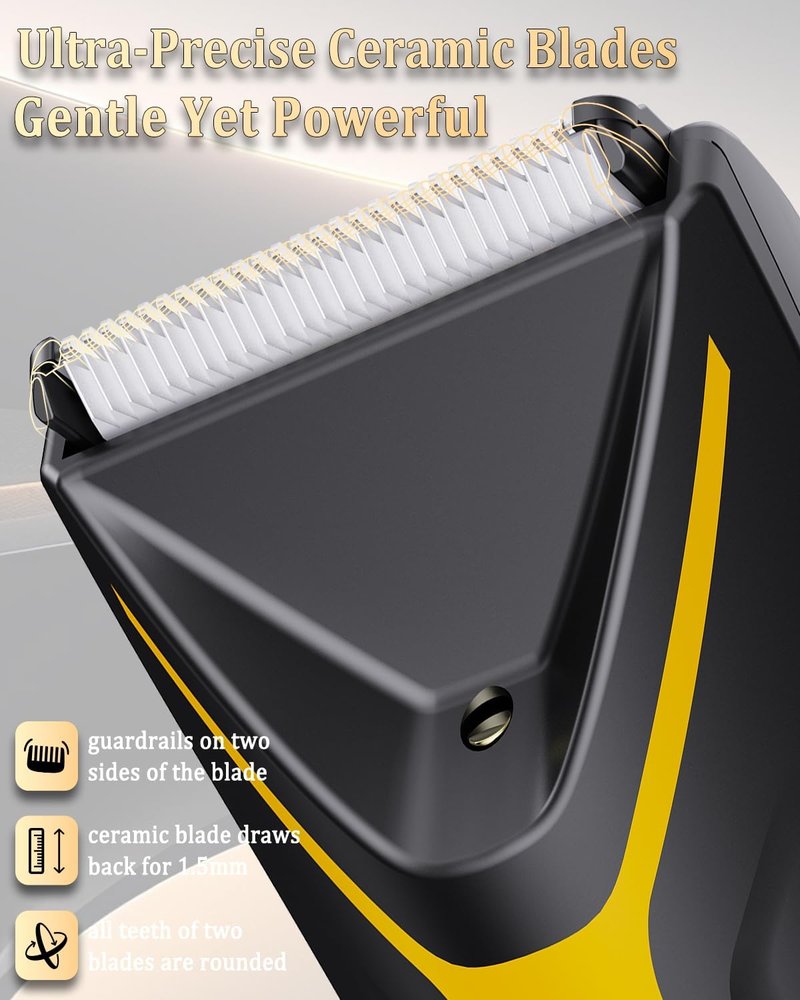 Electric Body Hair Trimmer for Men - Type-C Rechargeable Groin Groomer with LED Light | Fast Charge, Black & Yellow