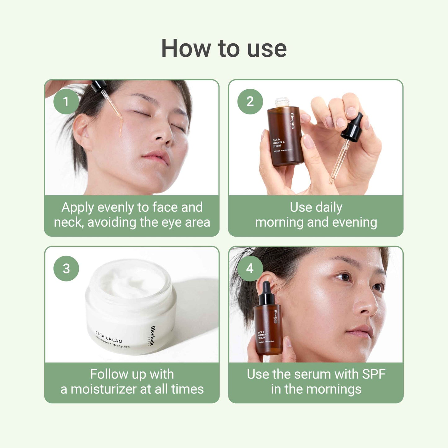 Meebak Korean Vitamin C Serum | Radiance Face Serum | Soothing Formula with Centella Asiatica, Panthenol & Adenosine for Glowing Skin | Lightweight Daily Formula