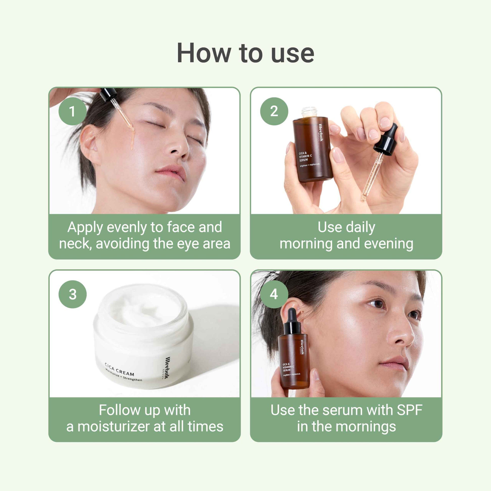 Meebak Korean Vitamin C Serum | Radiance Face Serum | Soothing Formula with Centella Asiatica, Panthenol & Adenosine for Glowing Skin | Lightweight Daily Formula