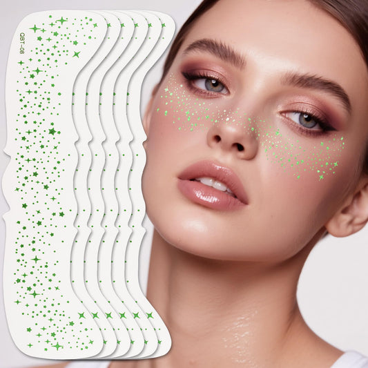 Wendy 10PCS Glitter Freckles Face Tattoo, Makeup Patches - Face Glitter Makeup Speckles, Waterproof Face Glitter Speckles Patches, Cute Glitter Makeup Accessories for Women(Green)