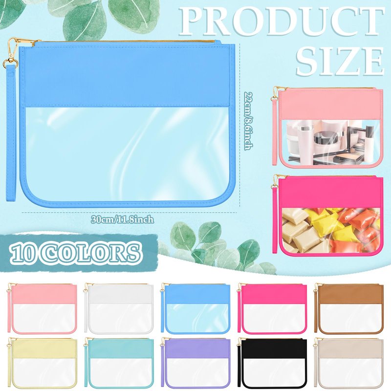 Sweetude 10 Pcs Nylon Makeup Bag Chenille Letter Clear Zipper Pouch Waterproof Toiletry Cosmetic Bag Transparent Pouches for Women Girls(Multicolor)