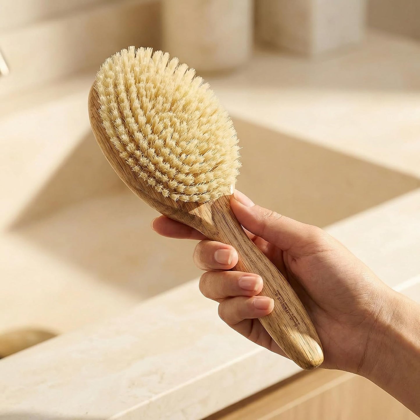 TRENFI Boar Bristle Hair Brush for Fine Thin Hair - Solid Red Oak Oval Design