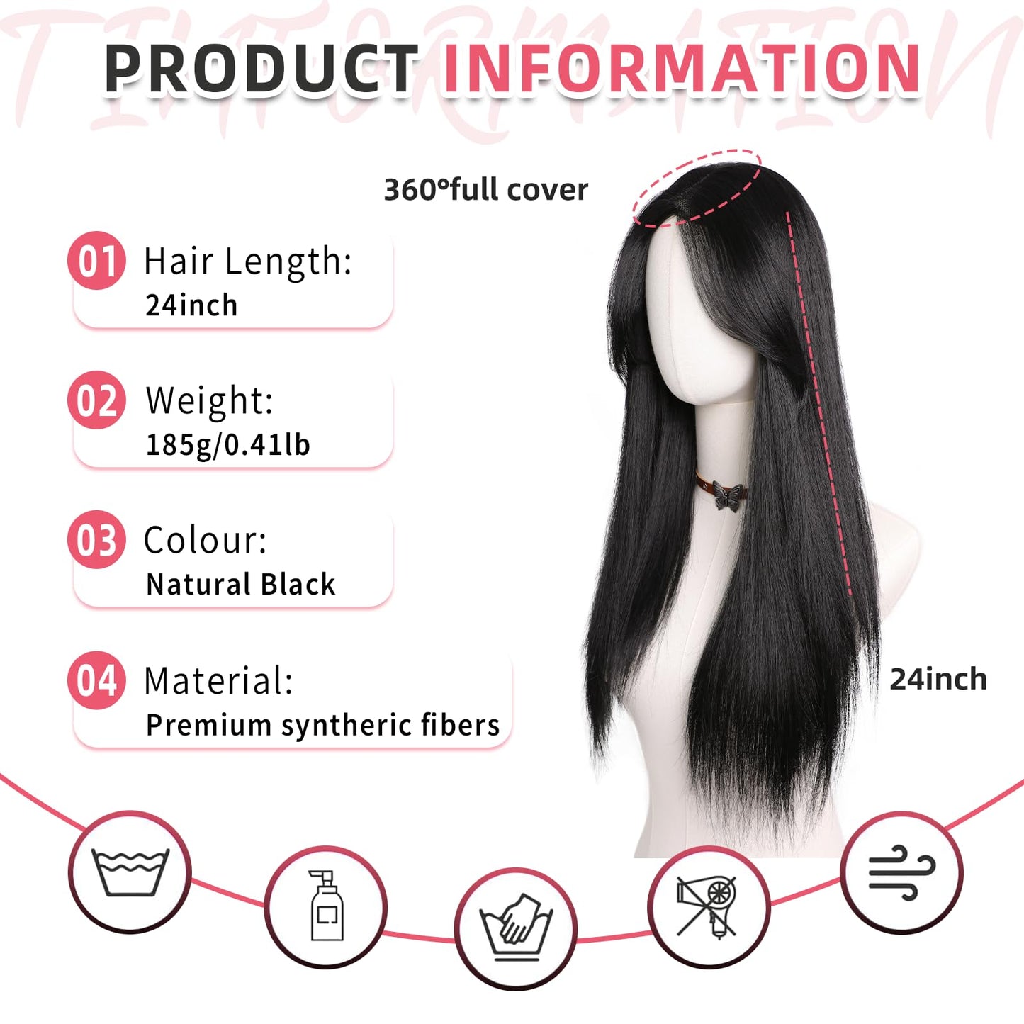 XIXISNOW Toppers Hair Pieces for Women 24 Inch Long Straight Clip in Hair Toppers for Women Thinning Hairs Synthetic Hand-Tied Hairline Heat Resistant Layered Womens Wig Topper Adding Volume Black