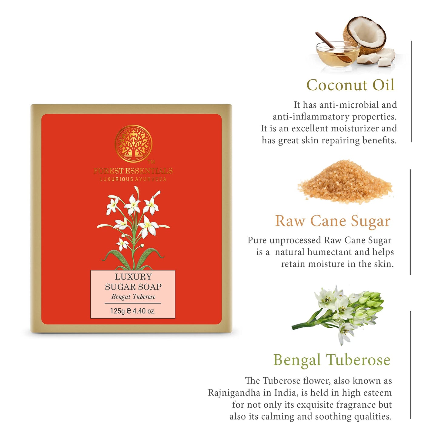 Forest Essentials Luxury Sugar Soap Bengal Tuberose 125g