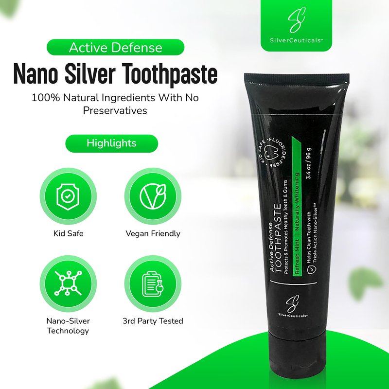 Natural Colloidal Silver Toothpaste - Refresh Mint - Ages 5+ - Cleans Fortifies & Whitens - SLS & Fluoride Free - Supports Gums & Teeth - Bad Breath - Coral Calcium & Xylitol - 3.4oz - Pack of 2