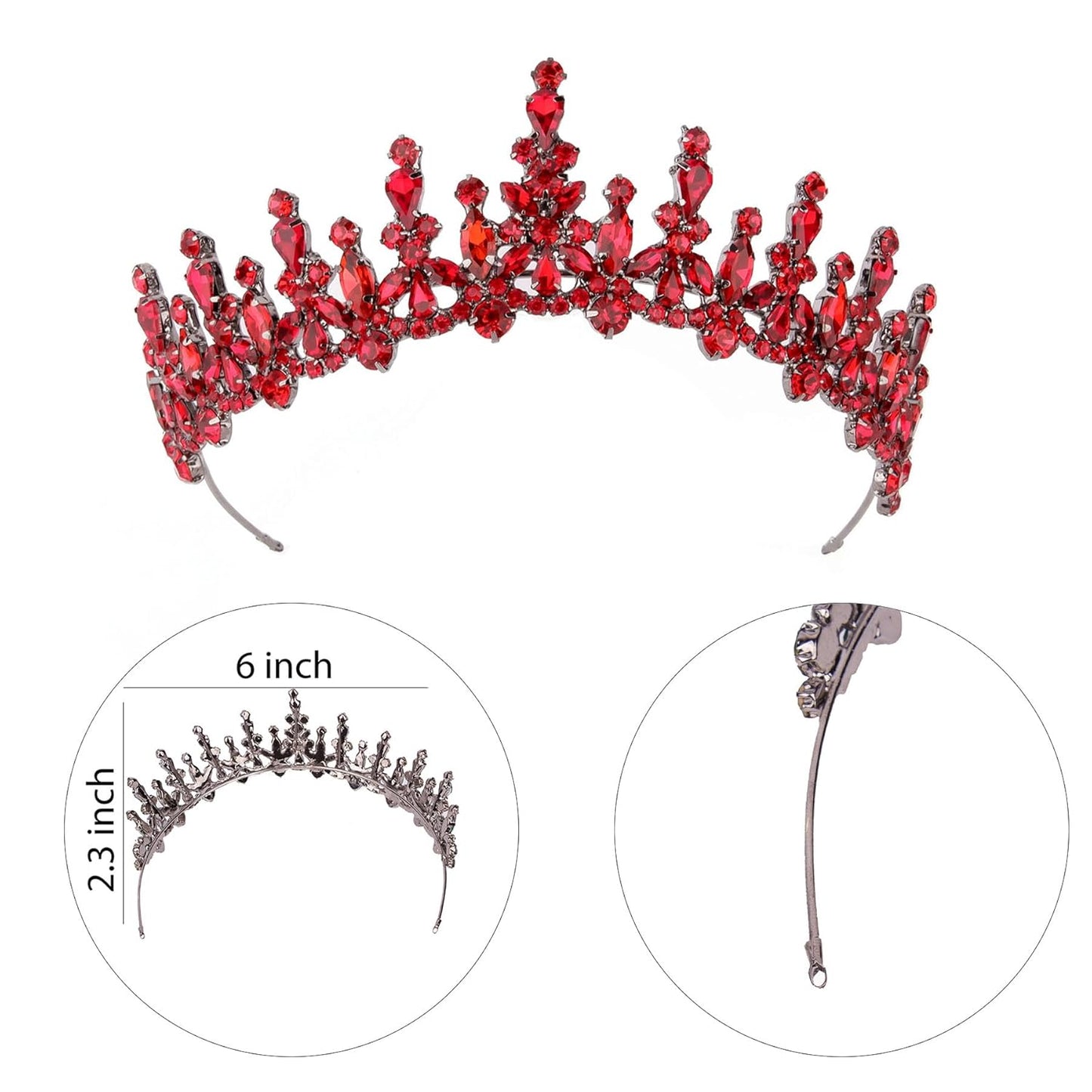 Women's Tiara for Henna Wedding Party - Glitter Hair Accessory | Shiny Red Crown for Bridal, Birthday, Prom, Halloween